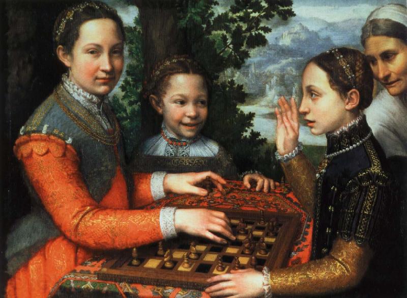 anguissola sofonisba tre schackspelande systrar Spain oil painting art